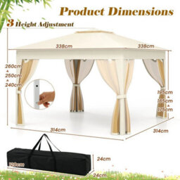 Gazebo Foldable Canopy Tent W/mesh Netting Beige - thumbnail 2