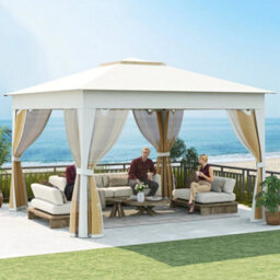 Gazebo Foldable Canopy Tent W/mesh Netting Beige - thumbnail 3