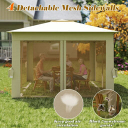 Gazebo Foldable Canopy Tent W/mesh Netting Beige - thumbnail 5