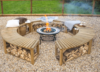 Forest Garden Curved Firepit Wooden Garden Benches- Pack Of 2 - image 1