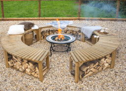 Forest Garden Curved Firepit Wooden Garden Benches- Pack Of 2