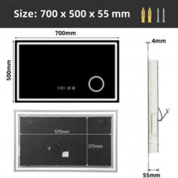 Led Bathroom Mirror Illuminated Light With Demister, Shaver Socket, Touch & Infrared H50 -70Cm - thumbnail 2