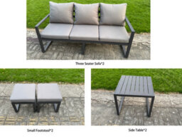 Fimous 7 Pieces Garden Furniture Set Aluminium Adjustable Rising Lifting Dining Table And Sofa Set With Side Tables 2 Small Stools - thumbnail 3