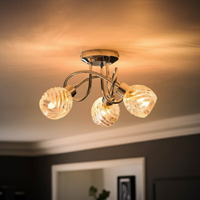 3 Way Chrome Ceiling Spotlight With Swirl Glass Shades - image 1
