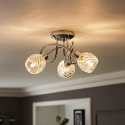 3 Way Chrome Ceiling Spotlight With Swirl Glass Shades - thumbnail 3