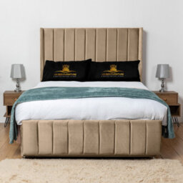 UKBEDFURNITURE Arizona Beige Plush Wingback Divan Bed Base With 54 Inch Headboard - No Storage - thumbnail 1