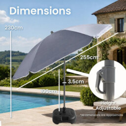 240Cm (7Ft 8In) Uv Resistant Adjustable Tilting Parasol With Base Grey - thumbnail 2