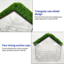 Window Bird Feeder With Strong Suction Cups, Removable Drainage Tray, Sloped Grass Roof,clear View, Squirrel Proof For Small Birds - thumbnail 3