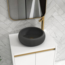 Royal Bathrooms Orion 600mm Matt White Floor Standing Plain White Countertop Vanity Unit 2 Door With Milan Black Basin & Brushed Brass Accent Trim - thumbnail 5