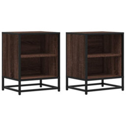 Berkfield Bedside Cabinets 2 Pcs Brown Oak 40X31X50 Cm Engineered Wood And Metal - thumbnail 2