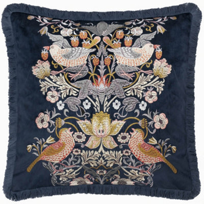 Morris & Co Strawberry Thief Embroidery Embroidered Velvet Feather Rich Cushion - image 1
