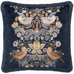 Morris & Co Strawberry Thief Embroidery Embroidered Velvet Feather Rich Cushion - thumbnail 1