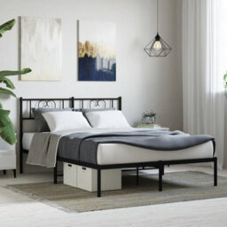 Berkfield Metal Bed Frame With Headboard Black 160X200 Cm - thumbnail 1