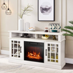 Costway Fireplace Tv Stand Set For 55 Inches W/ 2000W Electric Fireplace Insert-White