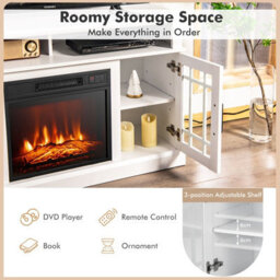 Costway Fireplace Tv Stand Set For 55 Inches W/ 2000W Electric Fireplace Insert-White - thumbnail 7