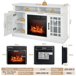 Costway Fireplace Tv Stand Set For 55 Inches W/ 2000W Electric Fireplace Insert-White - thumbnail 2