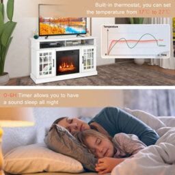 Costway Fireplace Tv Stand Set For 55 Inches W/ 2000W Electric Fireplace Insert-White - thumbnail 6