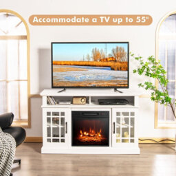 Costway Fireplace Tv Stand Set For 55 Inches W/ 2000W Electric Fireplace Insert-White - thumbnail 9