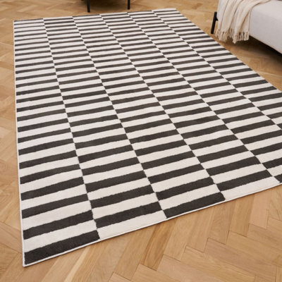 The Rugs Loft Dark Grey And Ivory Striped Living Room Area Rug And Runners Soft Pile - image 1