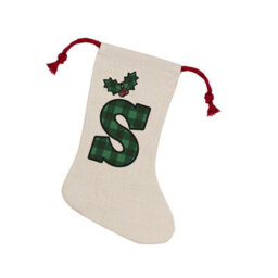 Purely Home Green Tartan Alphabet Letter S Stocking - Novelty Initial Xmas Gift Linen-Style With Red Drawstring Ties - thumbnail 1