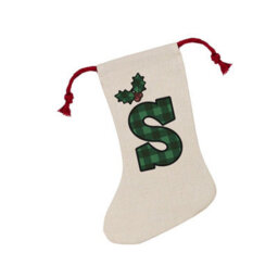 Purely Home Green Tartan Alphabet Letter S Stocking - Novelty Initial Xmas Gift Linen-Style With Red Drawstring Ties - thumbnail 2