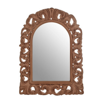 Orsina Antique Brown Arc Leaf Wall Mirror,classical Dressing Mirror,wall Mirror With Fleur-De-Lis & Leaf Details - image 1