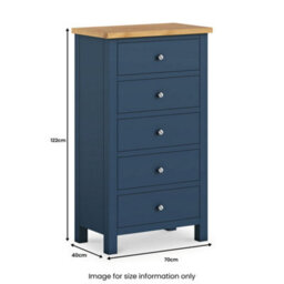 Farro Navy Xl 5 Drawer Tallboy Chest Fully Assembled - Painted With Oak Top By Roseland Furniture - thumbnail 9
