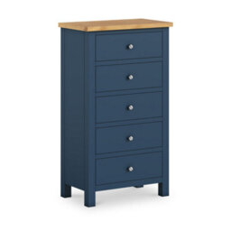 Farro Navy Xl 5 Drawer Tallboy Chest Fully Assembled - Painted With Oak Top By Roseland Furniture