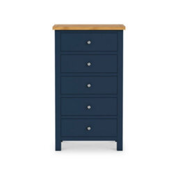 Farro Navy Xl 5 Drawer Tallboy Chest Fully Assembled - Painted With Oak Top By Roseland Furniture - thumbnail 4