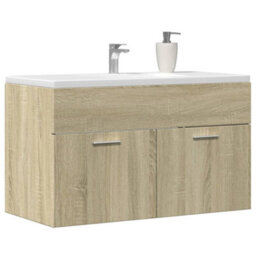 Berkfield Bathroom Sink Cabinet Sonoma Oak 90X38.5X46 Cm Engineered Wood - thumbnail 1