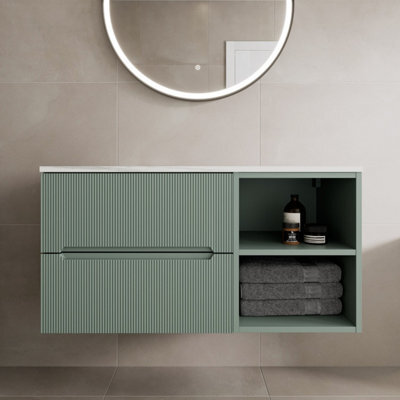 Aveli 1000mm Bathroom Vanity Unit Countertop Wall Hung Drawer Units & Shelves Green - image 1