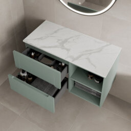Aveli 1000mm Bathroom Vanity Unit Countertop Wall Hung Drawer Units & Shelves Green - thumbnail 3