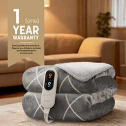 Keplin Large Electric Heated Throw Blanket , Machine Washable Fleece Wool Duvet, 1 Year Warranty, Lightgrey/cream Sherpa Pattern - thumbnail 8