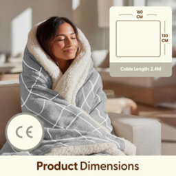 Keplin Large Electric Heated Throw Blanket , Machine Washable Fleece Wool Duvet, 1 Year Warranty, Lightgrey/cream Sherpa Pattern - thumbnail 2