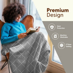 Keplin Large Electric Heated Throw Blanket , Machine Washable Fleece Wool Duvet, 1 Year Warranty, Lightgrey/cream Sherpa Pattern - thumbnail 3