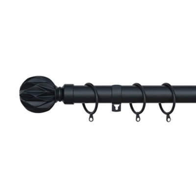 A.unique Home Geo Ball Metal Extendable Curtain Pole With Rings And Fittings (25/28mm) - Matte Black, 70Cm - 120Cm Approx - image 1