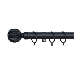 A.unique Home Geo Ball Metal Extendable Curtain Pole With Rings And Fittings (25/28mm) - Matte Black, 70Cm - 120Cm  Approx
