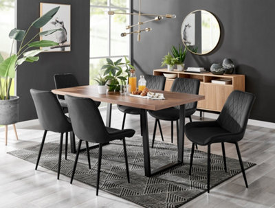 Furniturebox Kylo Brown Rectangular Wood Effect Dining Table & 6 Black Velvet Pesaro Black Leg Chairs - image 1