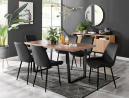 Furniturebox Kylo Brown Rectangular Wood Effect Dining Table & 6 Black Velvet Pesaro Black Leg Chairs
