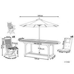 Beliani Maui 8 Seater Garden Dining Set Dark Red Acacia Wood With Parasol - thumbnail 3