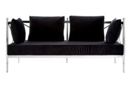 Orsina Sturdy 2 Seat Sofa With Silver Lattice Arms, Stylish Mid Century Sofa For Bedroom, Sleek 2 Seater Sofa - thumbnail 2