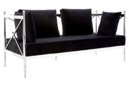 Orsina Sturdy 2 Seat Sofa With Silver Lattice Arms, Stylish Mid Century Sofa For Bedroom, Sleek 2 Seater Sofa