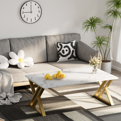 Huhote Modern Open Design Rectangular Coffee Table With Gold Metal Frame 39.3X18.9X17.7 In End Side Table Beside Table For Home - image 1