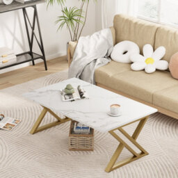 Huhote Modern Open Design Rectangular Coffee Table With Gold Metal Frame 39.3X18.9X17.7 In End Side Table Beside Table For Home - thumbnail 4