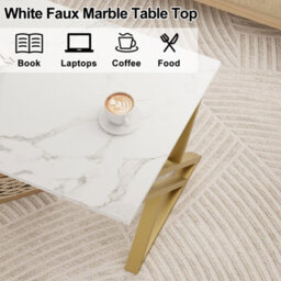 Huhote Modern Open Design Rectangular Coffee Table With Gold Metal Frame 39.3X18.9X17.7 In End Side Table Beside Table For Home - thumbnail 5