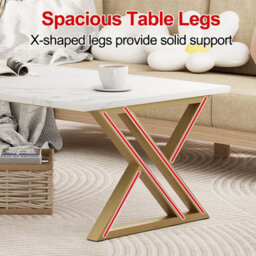 Huhote Modern Open Design Rectangular Coffee Table With Gold Metal Frame 39.3X18.9X17.7 In End Side Table Beside Table For Home - thumbnail 6