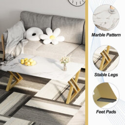 Huhote Modern Open Design Rectangular Coffee Table With Gold Metal Frame 39.3X18.9X17.7 In End Side Table Beside Table For Home - thumbnail 7