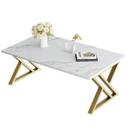 Huhote Modern Open Design Rectangular Coffee Table With Gold Metal Frame 39.3X18.9X17.7 In End Side Table Beside Table For Home - thumbnail 2