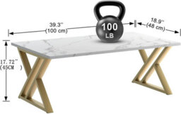 Huhote Modern Open Design Rectangular Coffee Table With Gold Metal Frame 39.3X18.9X17.7 In End Side Table Beside Table For Home - thumbnail 3
