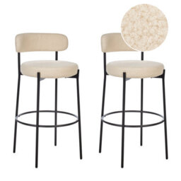 Beliani Set Of 2 Bar Chairs Allison Boucle Light Beige
